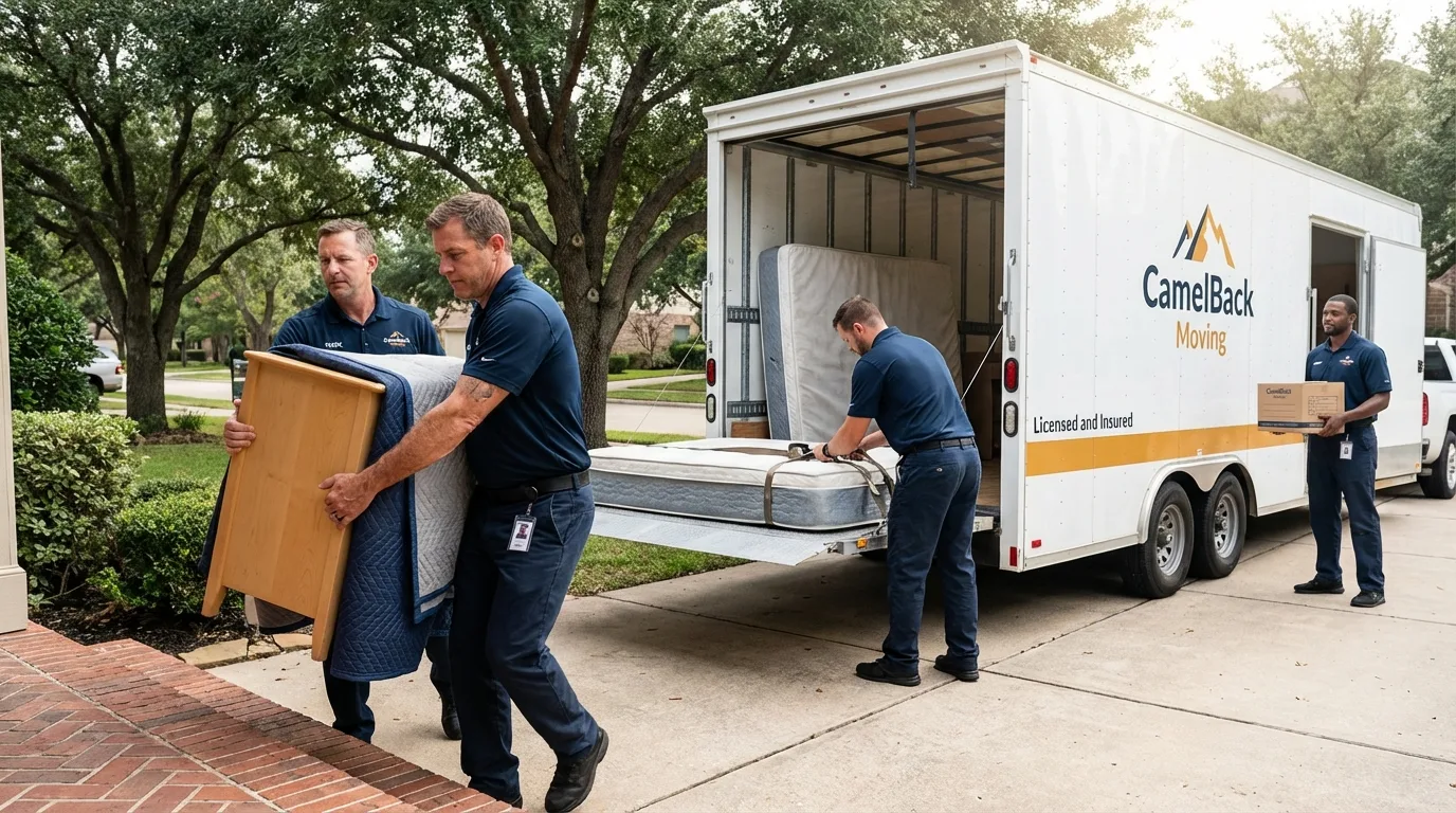 Crew loading residential truck for cross-state move from Mahnomen, MN